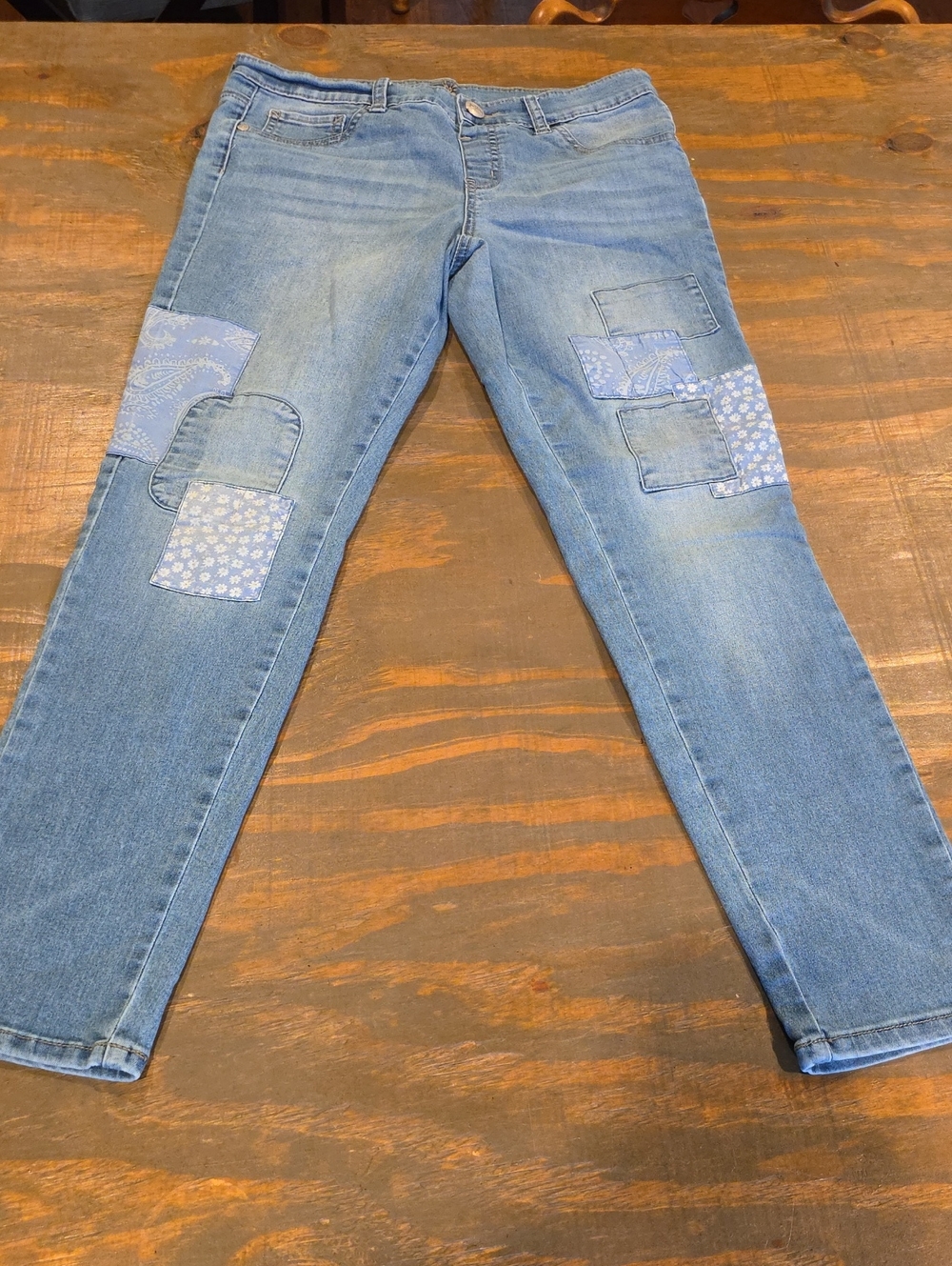Justice Light Blue Denim Jeans with Blue Patch Accents